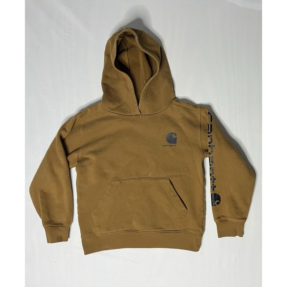 Carhartt Pullover Hoodie Boy's SZ Small Brown Long Sleeve Kangaroo Pocket TS6272